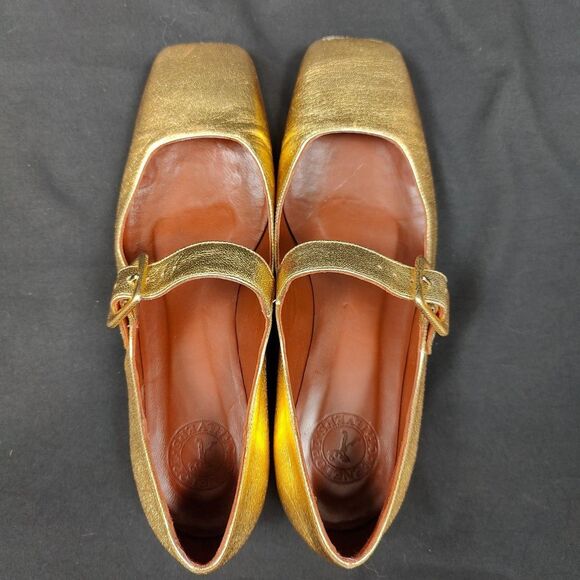 ♡ Penelope Chilvers ♡ Square Toe Ballet Flats Metallic Gold - Picture 5 of 8